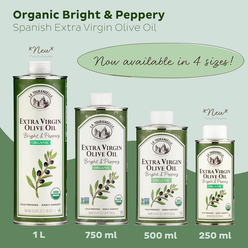 33.8 oz (1 La Tourangelle, Organic Extra Virgin Olive Oil, Cold-Pressed Early Harvest EVOO from Spain, Bright