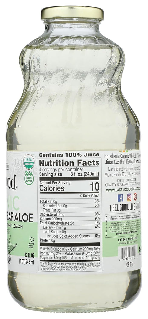 32 Oz (Pack 1) Lakewood, Organic Aloe Vera Leaf Juice, Fl