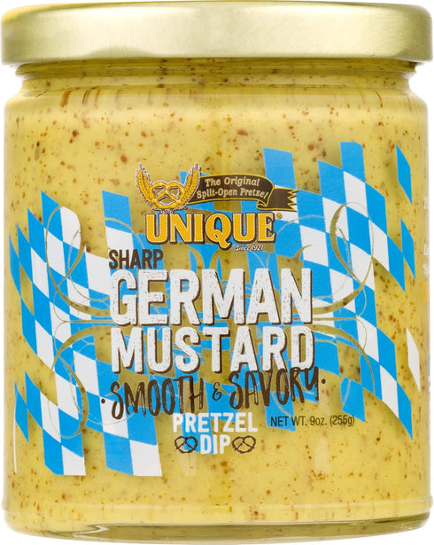 Unique Snacks Sharp German Mustard Dip, Whole Grain Mustard Seeds, Pretzel Dip,