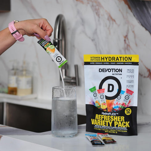 Packets (4-Flavor Pack) 12-Pack Devotion Nutrition HydroFLEX Water Flavoring Sugar-Free Hydration with Vitamins