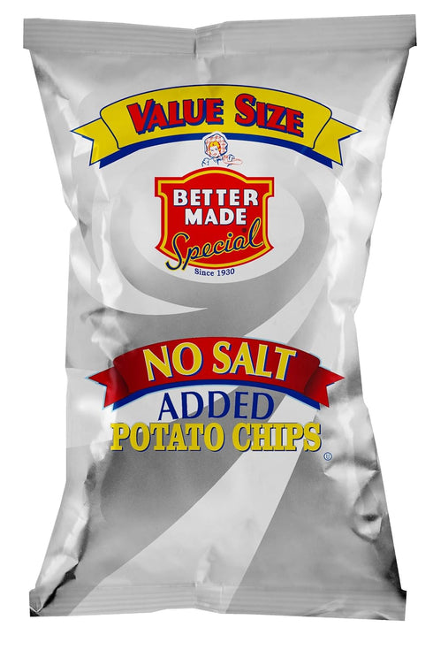 (4) Pack 5oz Better Made No Salt Added Potato Chips - Four - Value Size Bags