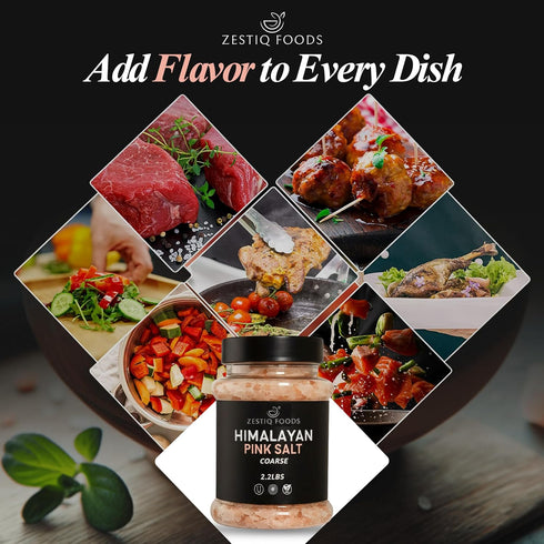 2.2 lb 84 Zestiq Foods Himalayan Pink Salt Natural, Kosher & Unprocessed Coarse Grain, Jar, Rich in Minerals