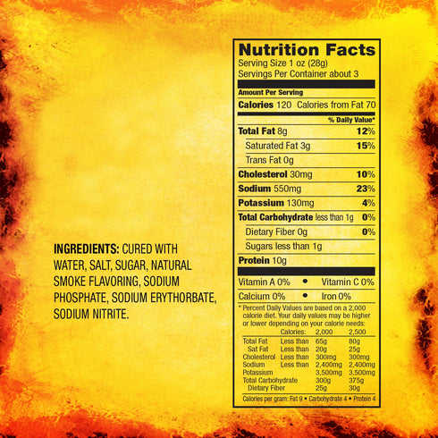 10g 2.75 oz. (8 Count) Slim Jim Smoked Bacon Jerky, Hickory Flavor, Protein Per Serving, Easter Basket Stuffer for Men