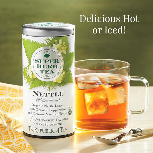 The Republic of Tea Organic Nettle SuperHerb Tea Tin, 36 Herbal Tea Bags, Naturally Caffeine-Free