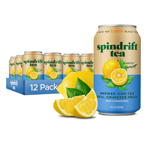 Spindrift Brewed Iced Tea, Lemon Black Tea, Made with Real Squeezed Fruit,
