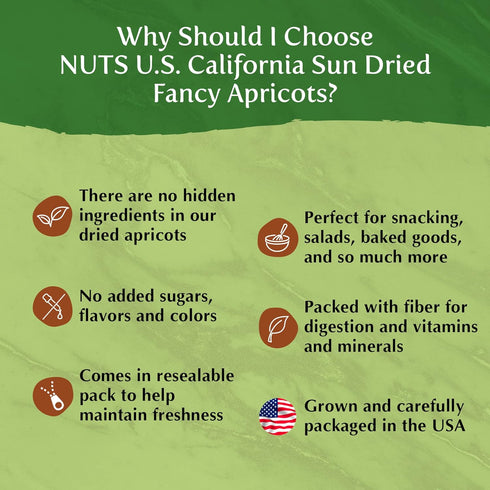 (2 LBS) NUTS U.S. - California Sun Dried Fancy Apricots | Juicy and Tangy Flavor | No Sugar or Color Added | Gluten