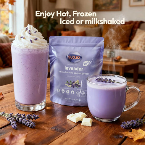 Frozen 2Lbs SLOJO Lavender White Chocolate Powder Premium Drink Mix for Hot & Cold Beverages, Gourmet Powder, Vegan
