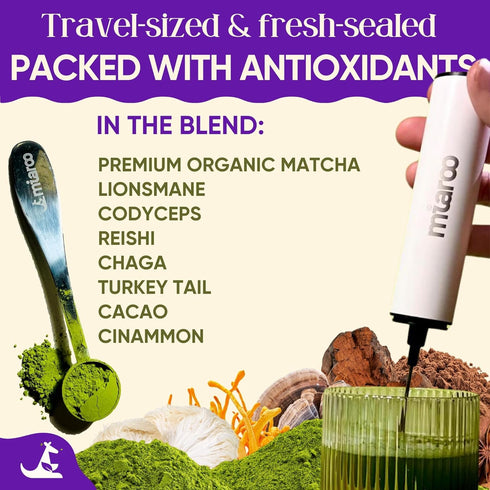 150g (25 70mg Mushroom Matcha servings, Caffeine, Zero Sugar) with Lions Mane, Cordyceps, Reishi, Chaga | Adaptogenic