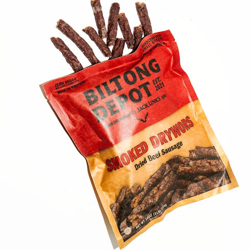 1 lb (16oz) Biltong Depot Smoked Drywors - | South African Air-Dried Beef Snack Sticks | High Protein | Keto and Paleo