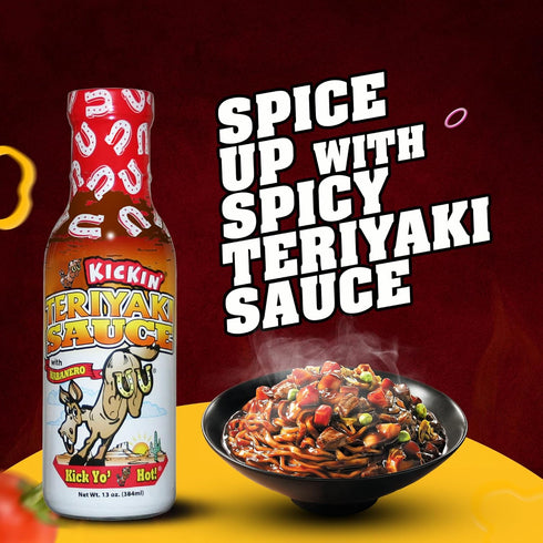 KICKIN' Spicy Teriyaki Sauce with Habanero, 13 oz - Premium Gourmet Hot Stir Fry Sauce