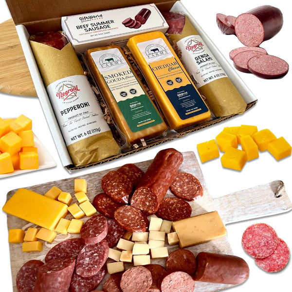 Charcuterie Food Items, Meat and Cheese Gift Basket Bundle Salami, Summer Sausage
