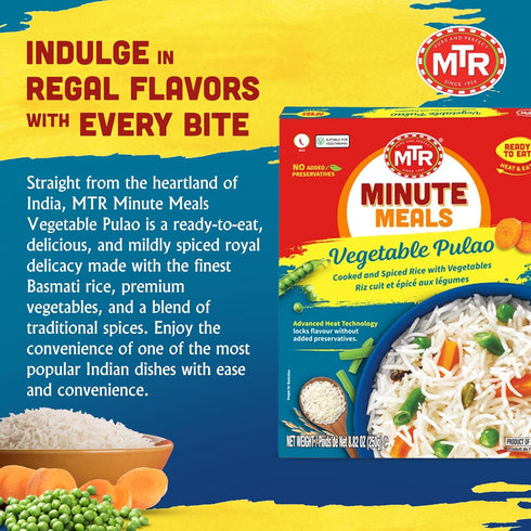 Packs (Pack 6) MTR Ready-To-Eat: Vegetable Pulao - Microwavable Rice for Instant Meals - Delicious & Nutritious Rice