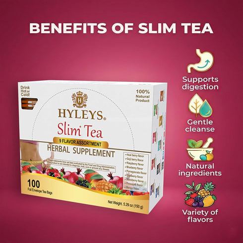 9 100 100 (1 Pack) Pack HYLEYS Slim Tea Flavor Assortment Ct - Weight Loss Herbal Supplement Cleanse and Detox - Tea