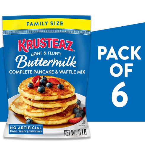 5 lb (Pack 6) Krusteaz Complete Buttermilk Pancake and Waffle Mix, Light & Fluffy, Bags
