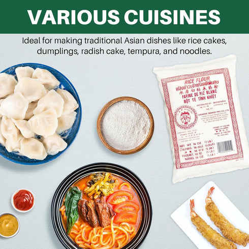 W&E Mart 16 oz 1 LB Pack 2, Thai Rice Flour (Basic), of Thailand Rice Flour for Baking & Cooking, Gluten-Free