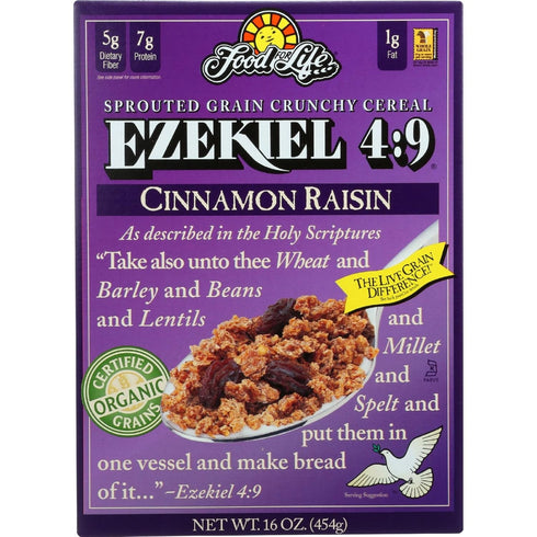 Food for Life, Ezekiel 4:9 Organic Sprouted Grain Cereal, Cinnamon Raisin, 16