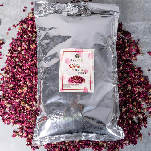 1LB Cure With Pure Dried Rose Buds & Dried Rose Petals Edible Rosebuds & Dried Roses For Tea, Baking, Relaxing Bath