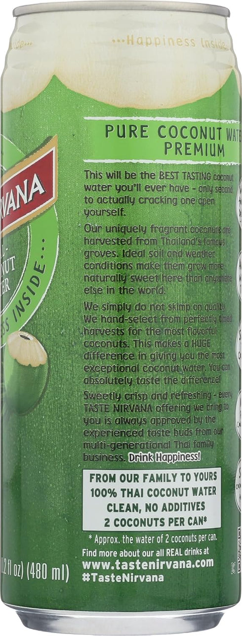 16.2 Taste Nirvana Real Coconut Water, Coco Real Premium Coconut Water, Ounce Can