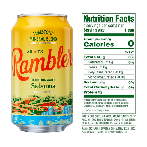 12-Ounce 8-Packs (24 AUTX RAMBLER Sparkling Water, Texas Limestone Mineral Blend, Satsuma Flavor, Cans, Three Cans)