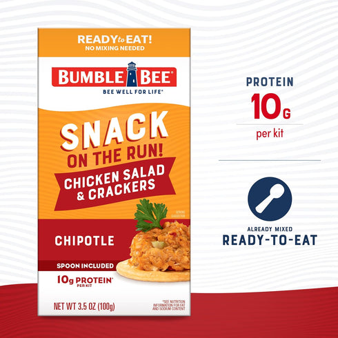 Pack 10g (Pack 12) Bumble Bee Snack On The Run! Protein Snack - Chipotle Chicken Salad with Crackers - Protein per Box