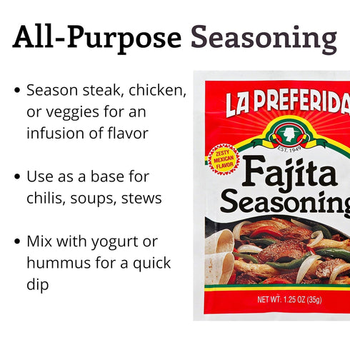 La Preferida Fajita Seasoning Mix (Bold Tex-Mex Spice Blend) for Chicken, Veggies & Steak – No MSG, Pack of 6.