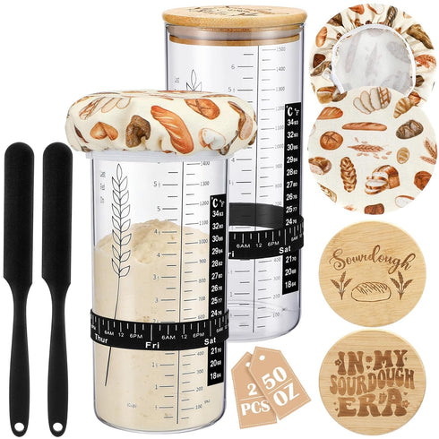 Teecyhooo 2 Set 50 oz Large Sourdough Starter Jar Kit, Wide Mouth Fermentation
