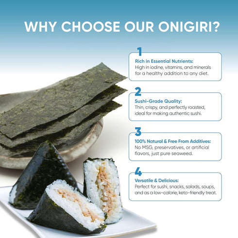 100 RSD Onigiri Seaweed Sheets Individually Wrapped Sheets Premium Roasted Nori for Sushi, Onigiri, Gimbap, & More