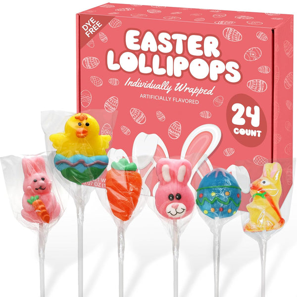 Easter Lollipops Candy Variety Pack Dye-Free - 24 Individually Wrapped Assorted Colorful