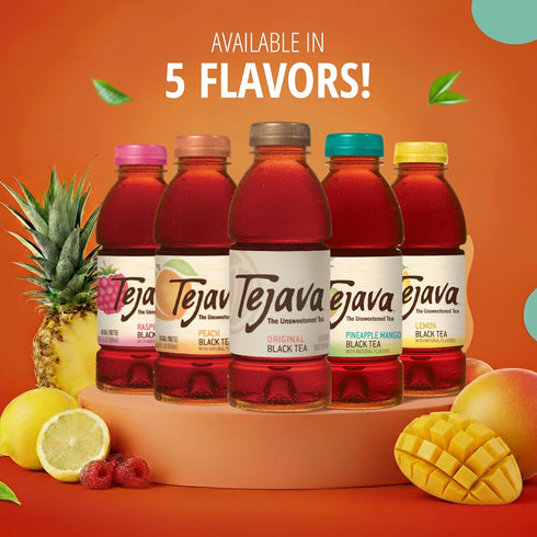 6 Pack 16.9 oz Tejava Raspberry Black Tea, PET, Unsweetened, Ready-to-Drink Premium Iced Tea