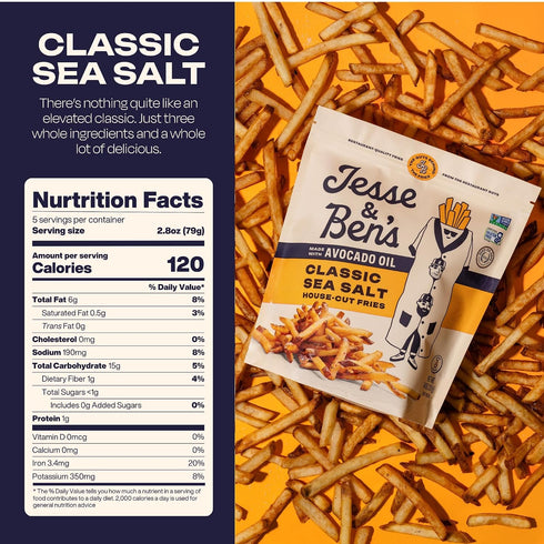 Frozen 3 Jesse & Ben's Classic Sea Salt Fries, Made with Avocado Oil, Gluten-Free, Non-GMO, Vegan Potatoes, Healthy