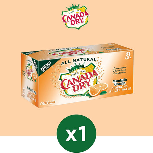 12 8 Count Canada Dry Mandarin Orange Sparkling Seltzer Water, Fluid Ounce Can