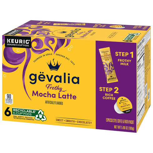 2-Step Packets, 6 Count, 5.6oz (Pack 3) Gevalia, K-Cup & Froth Box of (Mocha Latte).