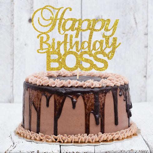 Happy Birthday Boss Cake Topper, Gold Glitter for Baby Boy 1st Birthday, Men’s Birthday Party Decorations