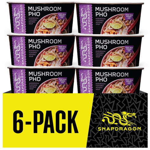 2.1 oz (6 Pack) Snapdragon Mushroom Pho Instant Noodle Bowls | Mushroom Flavor Broth with Rice Noodles | Gluten Free |