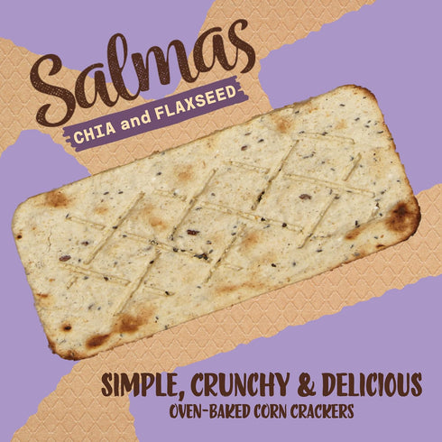 40 Packs 3 Sanissimo Salmas Chia & Flaxseed, of Crackers, Oven Baked Corn Crackers, Gluten Free, Non-GMO, Kosher