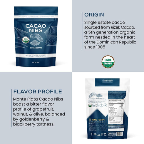 100% 7 oz (25 One Farm by WAAYB Organic Cacao Nibs, Single Estate, Non-GMO, Fair-Trade, Vegan, Gluten Free, Raw Rizek
