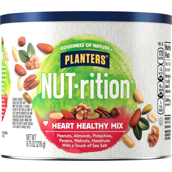 PLANTERS NUT-rition Heart Healthy Snack Nuts Mix, 9.75 oz Canister - On-the-Go