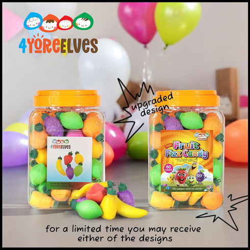 60 90s 4YoreElves Fruit Shaped Fizzy Candy Powder, With Hanging Hole Caps for Decorative Stringing, Great for Hanging