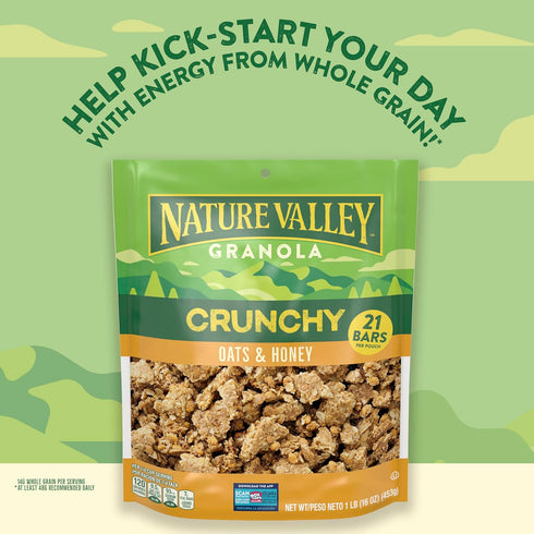 Cereal,16 oz,(Pack 4) Nature Valley Oats & Honey Big & Crunchy Granola Breakfast