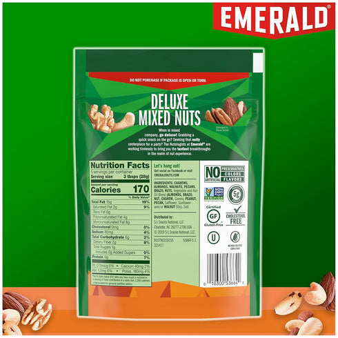 (1-Pack) 5oz Emerald Salted Deluxe Mixed Nuts | Resealable Bulk Bag | Cashews, Almonds, Walnuts, Brazil Nuts, Pecans |