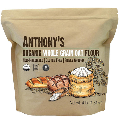 4 lb, Anthony's Organic Whole Grain Oat Flour, Gluten Free, Non GMO, Non Irradiated, Finely Ground, Vegan