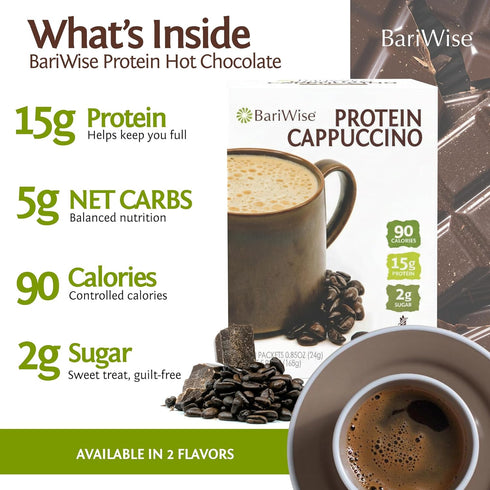 (7ct) BariWise Protein Hot Drink Cappuccino Mix, Original, Low Sugar, Gluten Free, Keto Friendly & Low Carb