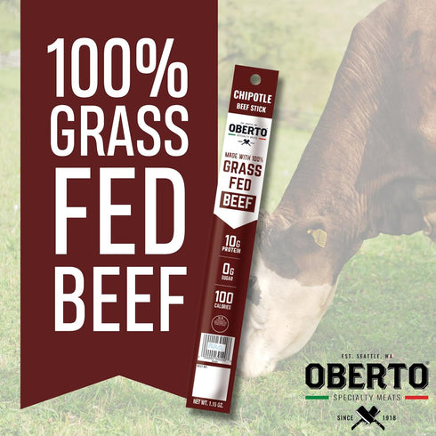1.15 (Pack 8) Oberto Grass Fed Beef Sticks - Chipotle, Zero Sugar, No Artificial Ingredients, High Protein, Gluten