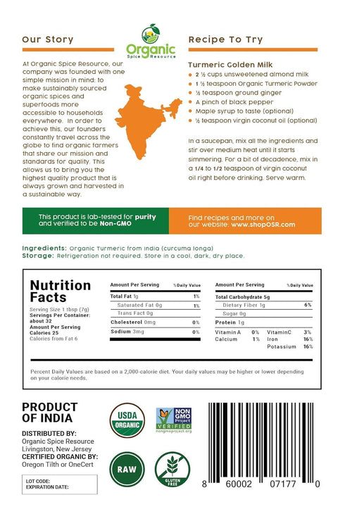 8 oz (226 Organic Spice Resource Turmeric Root Powder, g)