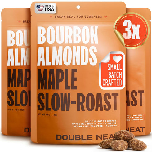 Double Neat Maple Bourbon Almonds Healthy Bourbon Snacks for Men Vegan & Gluten-Free Slow-Roasted