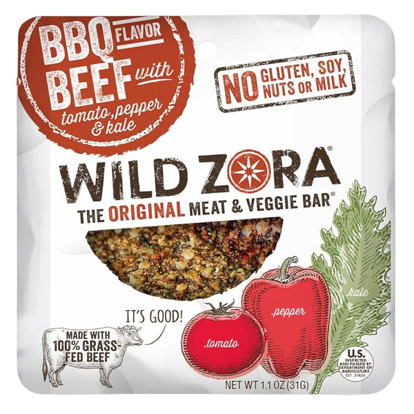 Wild Zora Meat & Veggie Bars, BBQ Beef, 8-Pack, 100% Grass Fed