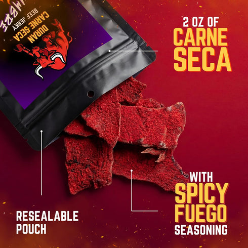 2oz Tizon Lumbre Carne Seca - Spicy Fuego Beef Jerky Snack, Premium Mexican-Style Dried Beef, Resealable Pouch, No