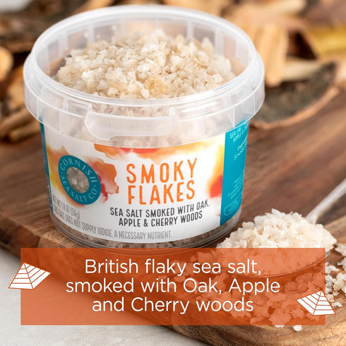 1.8 oz (Pack 2) Cornish Sea Salt Smoky Flakes | Cooking & Hydration | Hand-Harvested in Celtic Waters | Resealable Tub