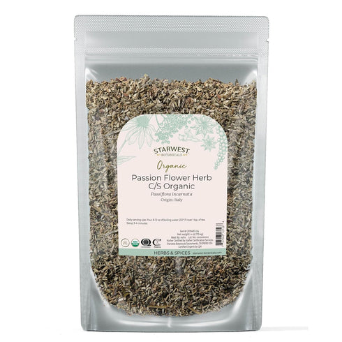 Starwest Botanicals Organic Passion Flower, Dried Loose Leaf Herb for Tea, Herbal Blends & Smoothies, 4 oz Pouch