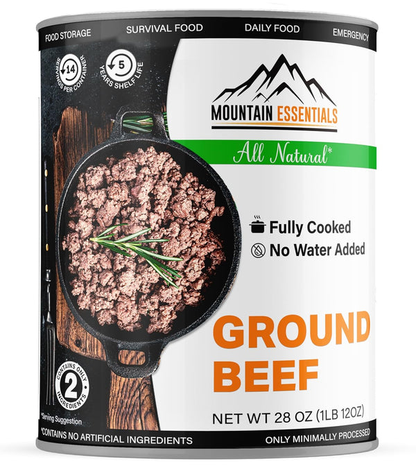 MOUNTAIN ESSENTIALS All Natural Canned Ground Beef 28 Oz Fully Cooked, Ready